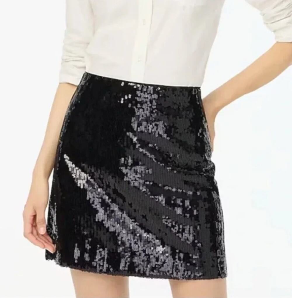 NWT J. Crew Sequin Mini Skirt Black BV974 Size 16